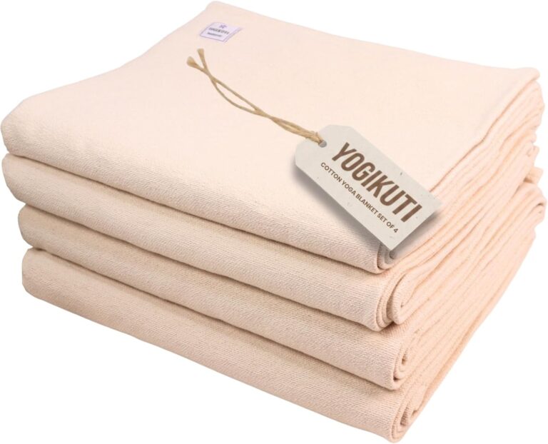 Yogikuti Iyengar Yoga Blanket Set of Four  Thick Handwoven Cotton Blankets for Restorative Yoga, Meditation and Pranayama  Supportive Yoga Prop for Comfort, Alignment and Deep Relaxation - (White)