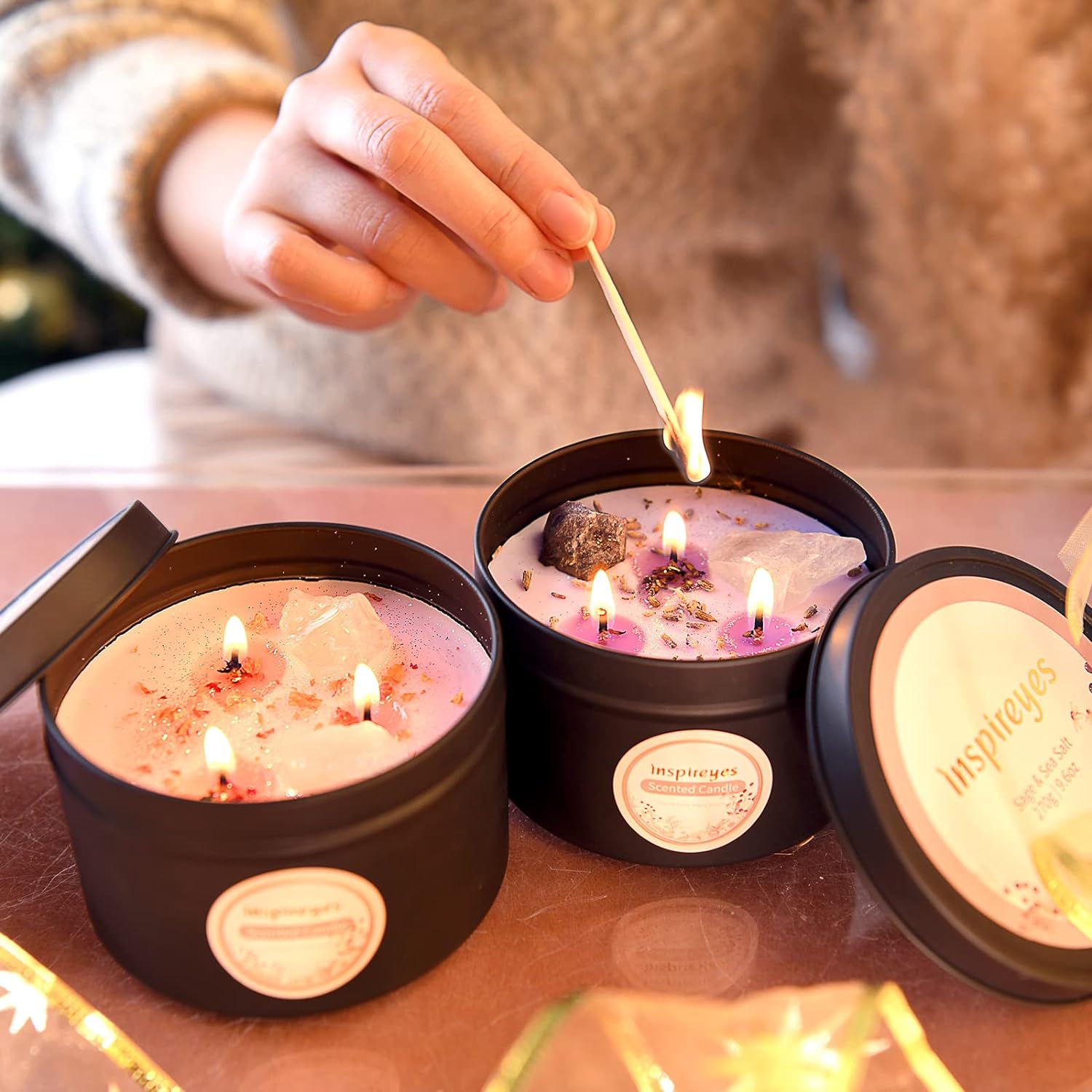 Inspireyes Scented Candles Set with Crystal, 3 Wick Candle 19 oz Soy Wax Aromatherapy Meditation Candles, Large Manifestation Candle with Large Energy Stones, Birthday Gifts for Women Inspireyes Scented Candles Set with Crystal, 3 Wick Candle 19 oz Soy Wax Aromatherapy Meditation Candles, Large Manifestation Candle with Large Energy Stones, Birthday Gifts for Women