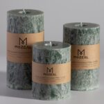MOZEAL Hand-Poured, Unscented Green Crystal Pillar Decorative Candles, Elegant Set of 3 in Different Sizes (3"x4", 3"x5", 3"x6"), Luxurious Dcor for Christmas Homes & Events