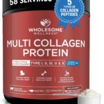 Wholesome Wellness Premium Multi Collagen Peptides Protein Powder for Women and Men, 5 Types of Hydrolyzed Collagen, Grass-Fed, Non-GMO & Unflavored, Pure Protein for Youthful Skin & Joint Recovery