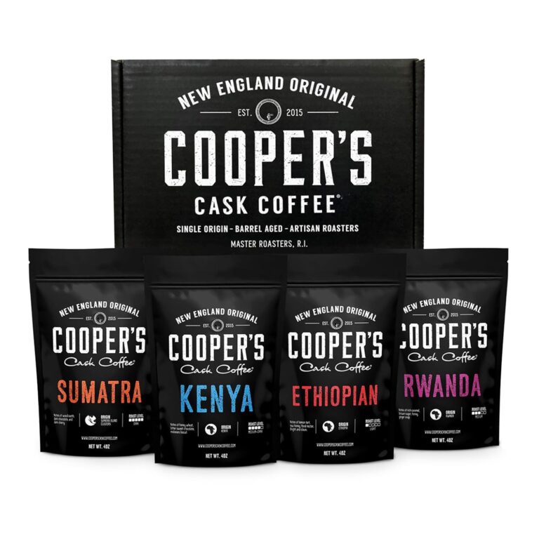 Gourmet Coffee Sampler Gift Box Set, Roasted Coffee Ground, Sumatra Dark, Kenya AA Medium-Dark, Rwanda Medium, Natural Ethiopian Light, Ground, 4 Bags, 16 oz Total