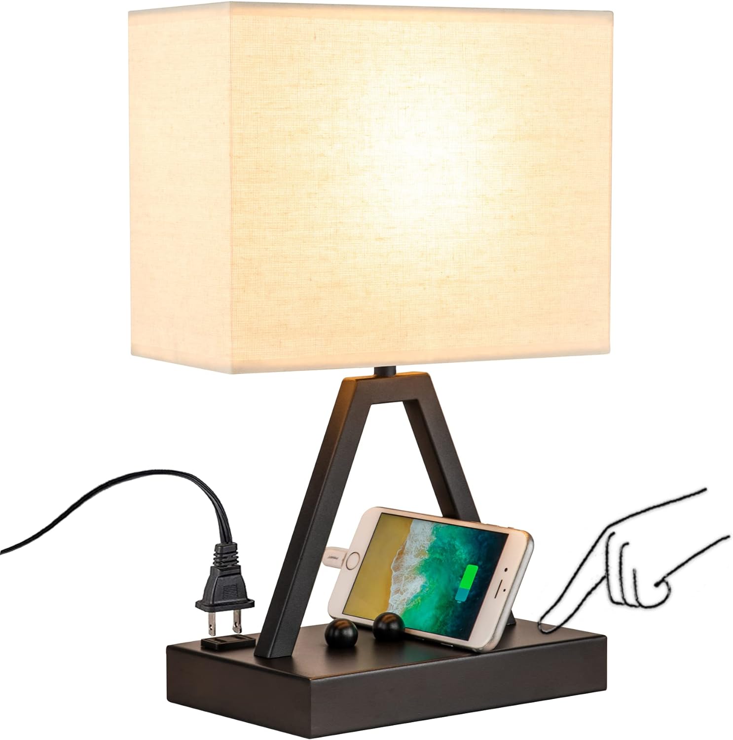 Briever Touch Control Table Lamp, 3-Way Dimmable Desk Lamp with USB C & USB A and AC Outlet, Bedside Lamps with Phone Stands for Bedroom, Living Room, Office, LED Bulb Included, Black Briever Touch Control Table Lamp, 3-Way Dimmable Desk Lamp with USB C & USB A and AC Outlet, Bedside Lamps with Phone Stands for Bedroom, Living Room, Office, LED Bulb Included, Black