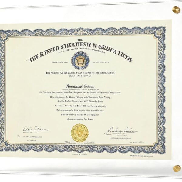 Kalami 11x14 Acrylic Wall Mount Picture Frame Self Adhesive, No Drill Holes Floating Frameless Clear Photo Frame for Diploma Certificate Degree Document Display Gallery Wall-Full Frame is 12x15