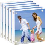 AMEITECH 4x4 Acrylic Picture Frame, Clear Double Sided Block Acrylic Photo Frames, Desktop Frameless Magnetic Photo Frames - 5 Pack