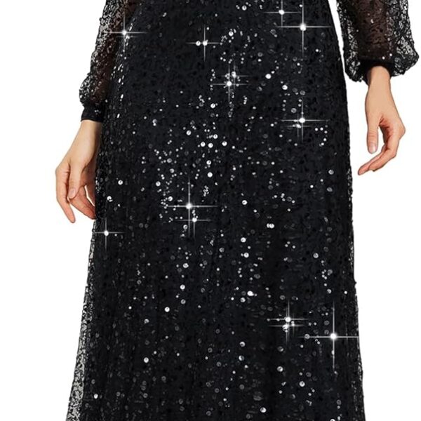 Ever Pretty Women's Elegant Formal Evening Dresses V Neck A-Line Floor Length Long Sleeves Sequin Holiday Party Dress