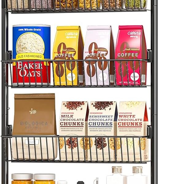 MIAOLI Over the Door Pantry Organizers and Storage, 6-Tier Spice Rack, Home & Kitchen Storage Shelves for Cabinet, Large Capacity Hanging Seasoning Organizer, Laundry Room Organization, Black