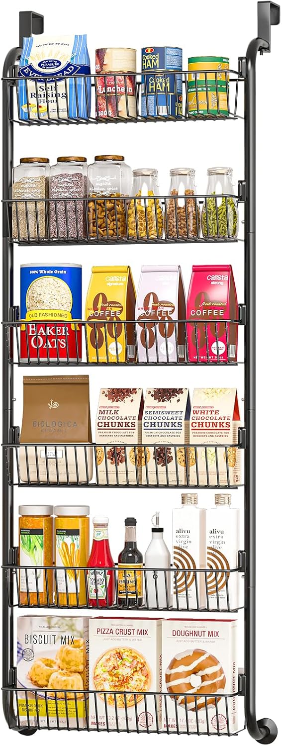 MIAOLI Over the Door Pantry Organizers and Storage, 6-Tier Spice Rack, Home & Kitchen Storage Shelves for Cabinet, Large Capacity Hanging Seasoning Organizer, Laundry Room Organization, Black MIAOLI Over the Door Pantry Organizers and Storage, 6-Tier Spice Rack, Home & Kitchen Storage Shelves for Cabinet, Large Capacity Hanging Seasoning Organizer, Laundry Room Organization, Black