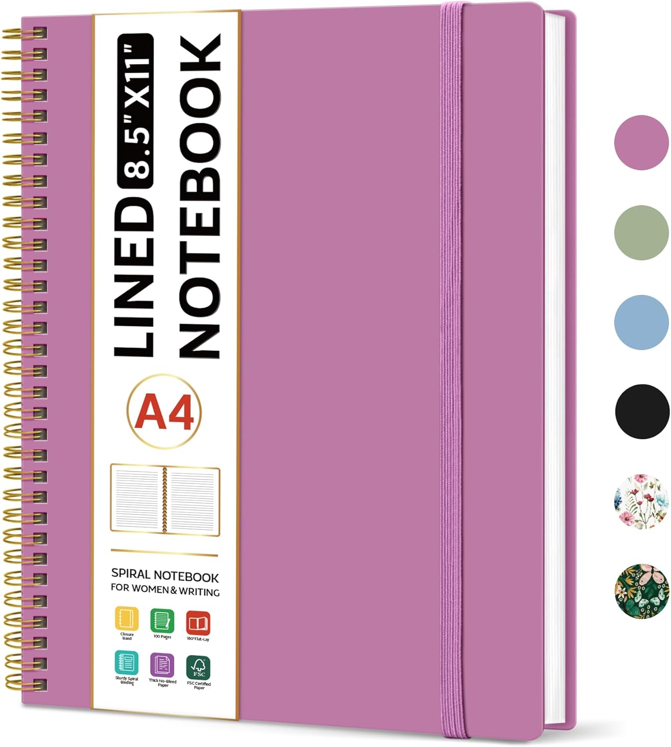 Taja Spiral Lined Notebook, 8.5"x11" Notebooks for Work, Large A4 Journal for Women & Men, College Ruled Journaling Notebook for Writing, Plastic Cover Spiral Journal, Purple Taja Spiral Lined Notebook, 8.5"x11" Notebooks for Work, Large A4 Journal for Women & Men, College Ruled Journaling Notebook for Writing, Plastic Cover Spiral Journal, Purple