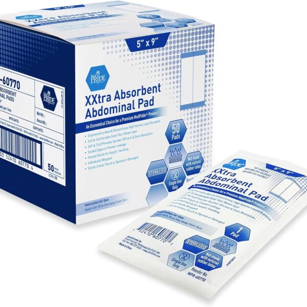 MED PRIDE Sterile XXtra Absorbent Abdominal Pads [50-Pack] - 5x9 ABD Combine Individually Wrapped- Ultra-Absorbent Latex-Free & Non-Adherent Surgical for Drainage, Wound Dressing