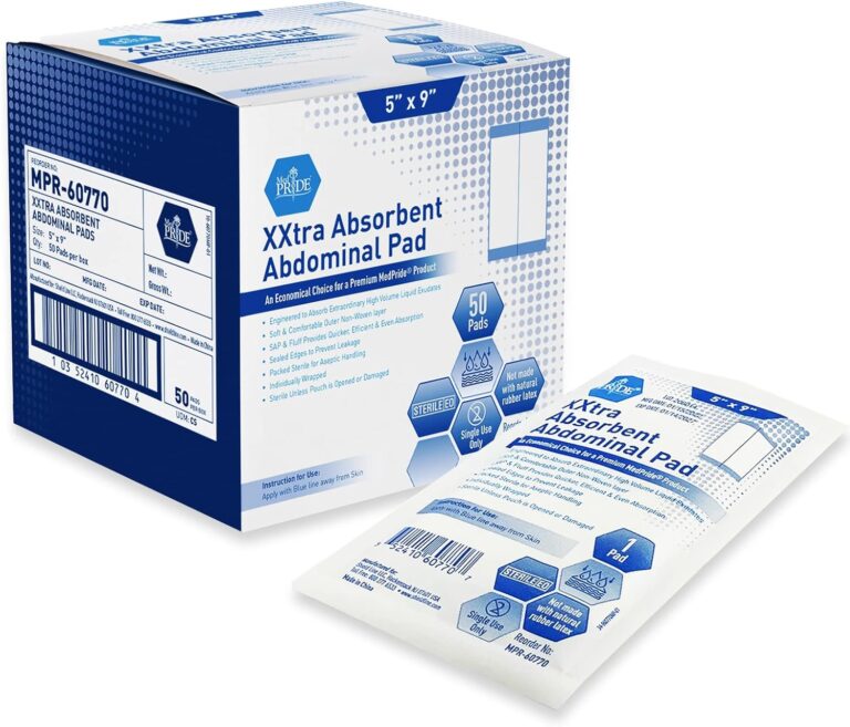 MED PRIDE Sterile XXtra Absorbent Abdominal Pads [50-Pack] - 5x9 ABD Combine Individually Wrapped- Ultra-Absorbent Latex-Free & Non-Adherent Surgical for Drainage, Wound Dressing