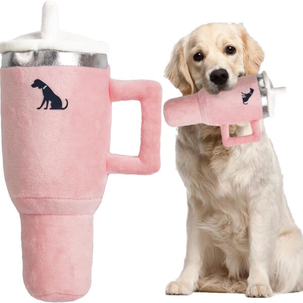 Funny Tumbler with Handle Cup Toys,Girl Dog Toys,Cute Squeaky,Pink Puppy Toys,Cigarette Toy,Lamb Chop Dog Toy(Pink)