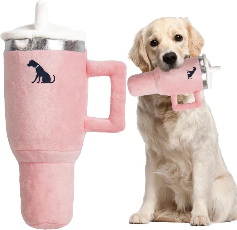 Funny Tumbler with Handle Cup Toys,Girl Dog Toys,Cute Squeaky,Pink Puppy Toys,Cigarette Toy,Lamb Chop Dog Toy(Pink)