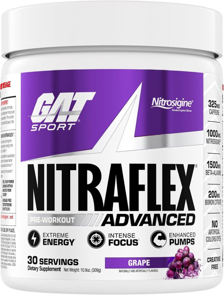 GAT SPORT Nitraflex Advanced Pre-Workout Powder - Energy Drink Mix - Supports Healthy Blood Flow - Boosts Strength & Energy - Creatine-Free - 30 Servings - Grape