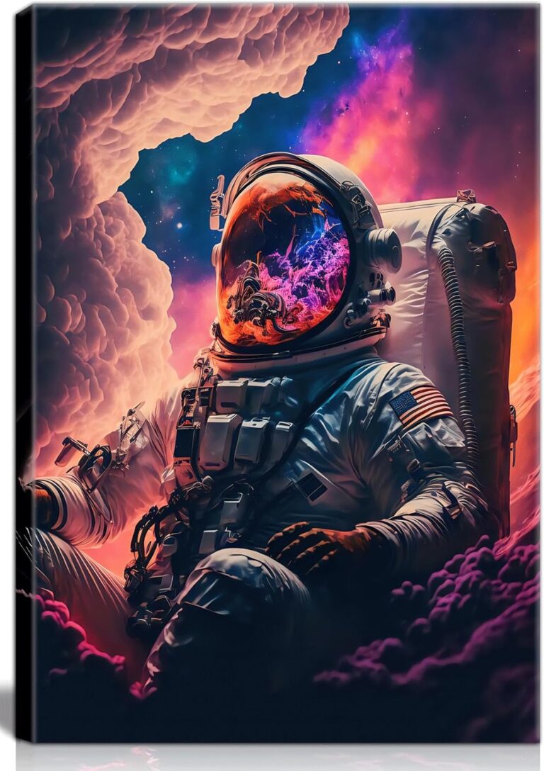 Framed Astronaut Wall Art Space Pop Culture Graffiti Street Art Painting Pictures Wall Decor Canvas Prints Modern Gifts For Man Artwork Space Boys Room Home Decor For Bedroom Living Room Office