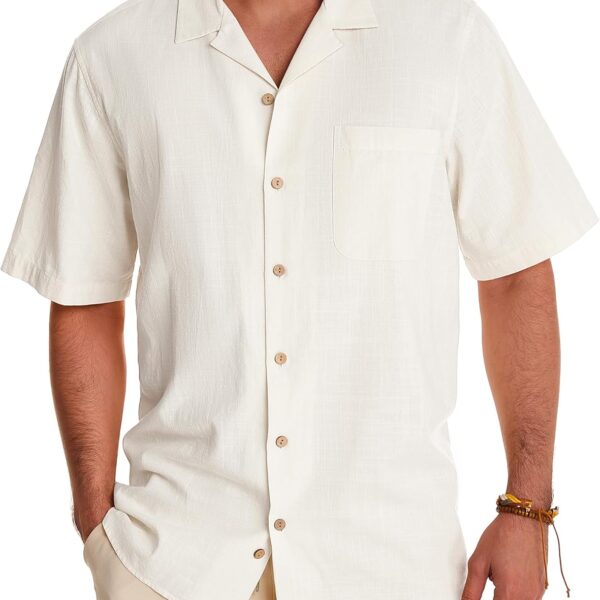 Alimens & Gentle Mens Linen Shirts Cotton Hawaiian Shirts Short Sleeve Button Down Shirts Casual Summer Beach Tops