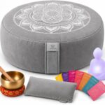 Meditation Cushion Set with Buckwheat Zafu, Breathing Light, Singing Bowl, Eye Pillow & Affirmation Cards  Meditation Kit for Beginners, Mindfulness Gift Set for Stress Relief & Yoga