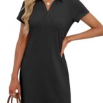 ANRABESS Women Mini T Shirt Dress, V Neck Short Sleeve with Pockets, Soft Medium Stretch Trendy Summer Casual Beach Vacation