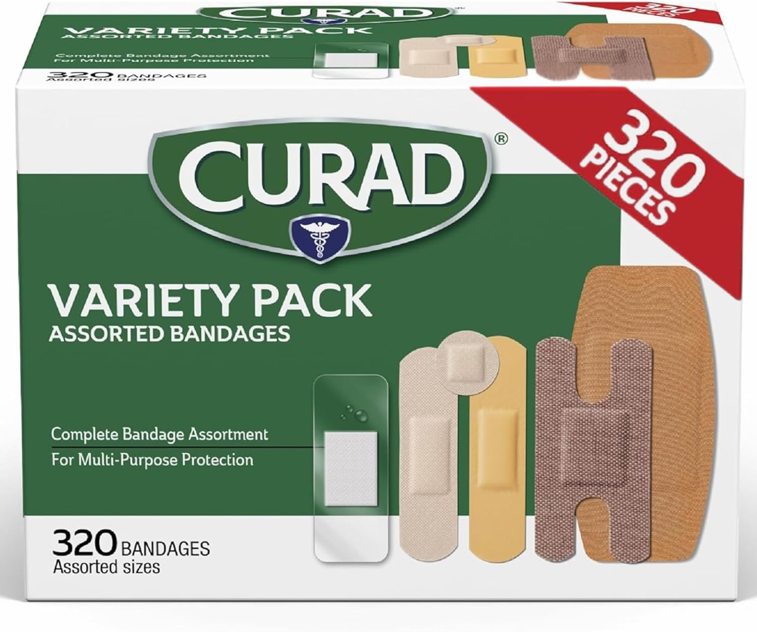 CURAD Assorted Bandages Bulk Variety Pack | 320 Count |5 Styles Including Waterproof, Sheer, Plastic, Heavy Duty & Flex-Fabric | First Aid Kit Essentials | Protects Scrapes, Cuts & Burns CURAD Assorted Bandages Bulk Variety Pack | 320 Count |5 Styles Including Waterproof, Sheer, Plastic, Heavy Duty & Flex-Fabric | First Aid Kit Essentials | Protects Scrapes, Cuts & Burns