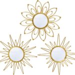 Mirror Wall Decor Gold Mirrors for Wall Metal Sunburst Mirrors Home Decoration Wall Art Decorative Mirror Suitable for Living Room Bedroom Entrance Set of 3