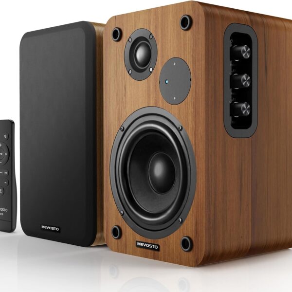 Active Bookshelf Speakers 36W RMS - BT 5.4 Wireless Speaker with 5 Inch Woofer, Silk Dome Tweeter PC Speakers - USB Digital Audio Studio Monitors Bass & Treble Adjust AUX Input for Record Player TV