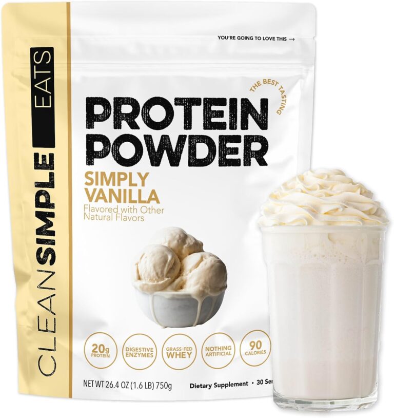 Clean Simple Eats Whey Isolate Protein Powder, Simply Vanilla, Naturally Sweetened, Zero Added Sugar, 20g 100% Grass Fed Protein Powder with Digestive Enzymes, Gluten Free, Non GMO, 30 Servings