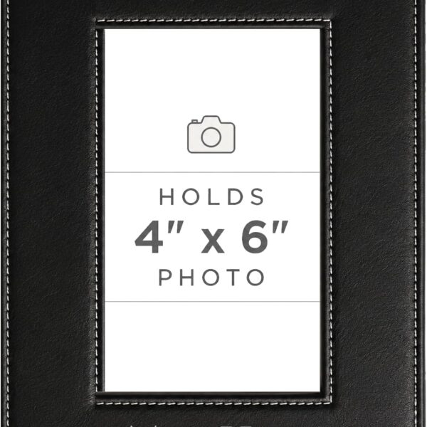 CustomGiftsNow Personalized Add Your Custom Text Engraved Leatherette Faux Leather Hanging/Tabletop Personalized Group Family Photo Picture Frame (Black, 4x6-inch Vertical)