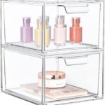 SpaceHacks 2 Pack Stackable Makeup Organizer and Storage, Acrylic OrganizersClear Plastic Storage Drawer with Handles for Vanity, Undersink, Kitchen Cabinets, Pantry