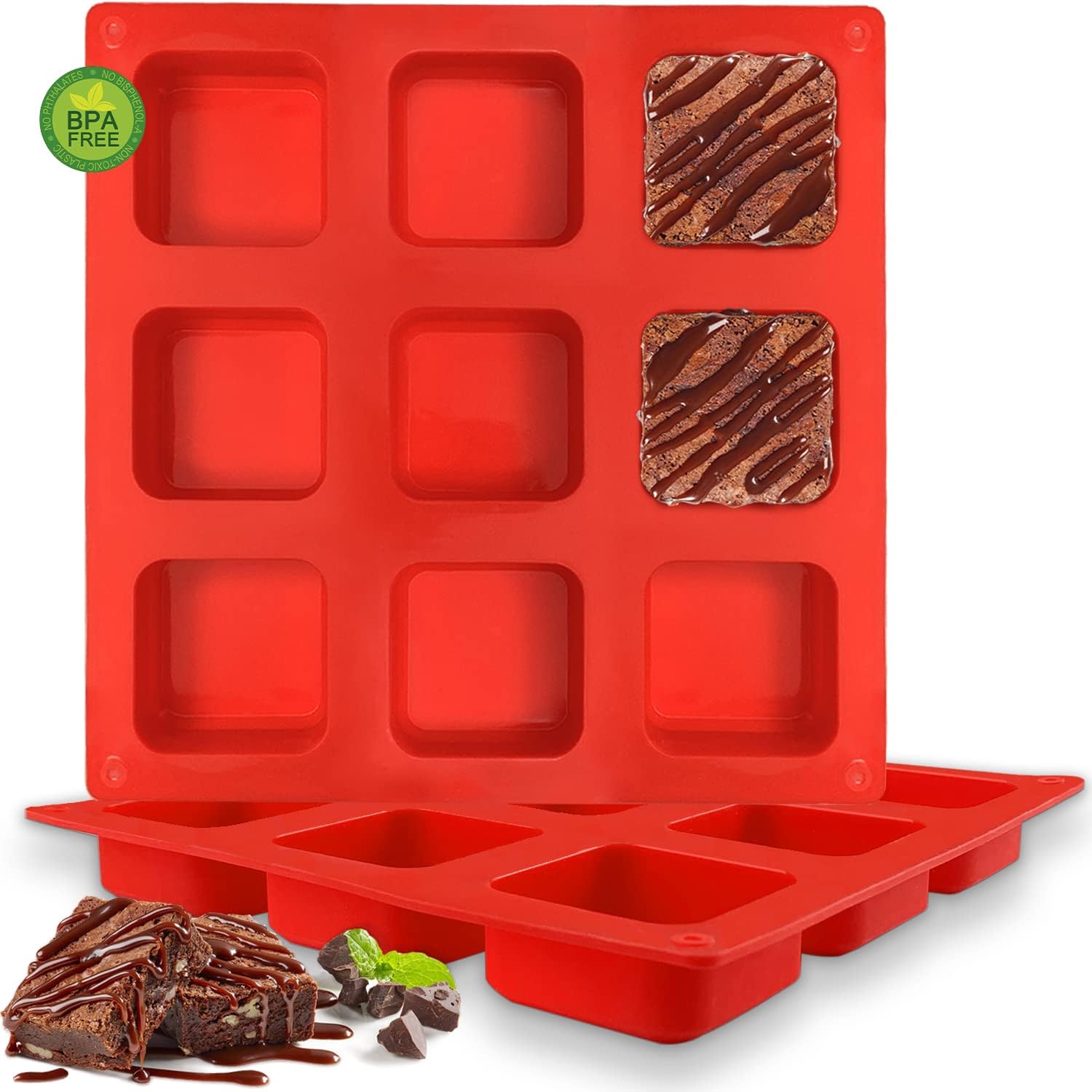 Walfos Silicone Brownie Pan 9-Cavity Non-stick Square Baking Pan, Perfect for Brownies, Cornbread, Muffin and Cakes, BPA Free and Dishwasher Safe, Set of 2 Walfos Silicone Brownie Pan 9-Cavity Non-stick Square Baking Pan, Perfect for Brownies, Cornbread, Muffin and Cakes, BPA Free and Dishwasher Safe, Set of 2