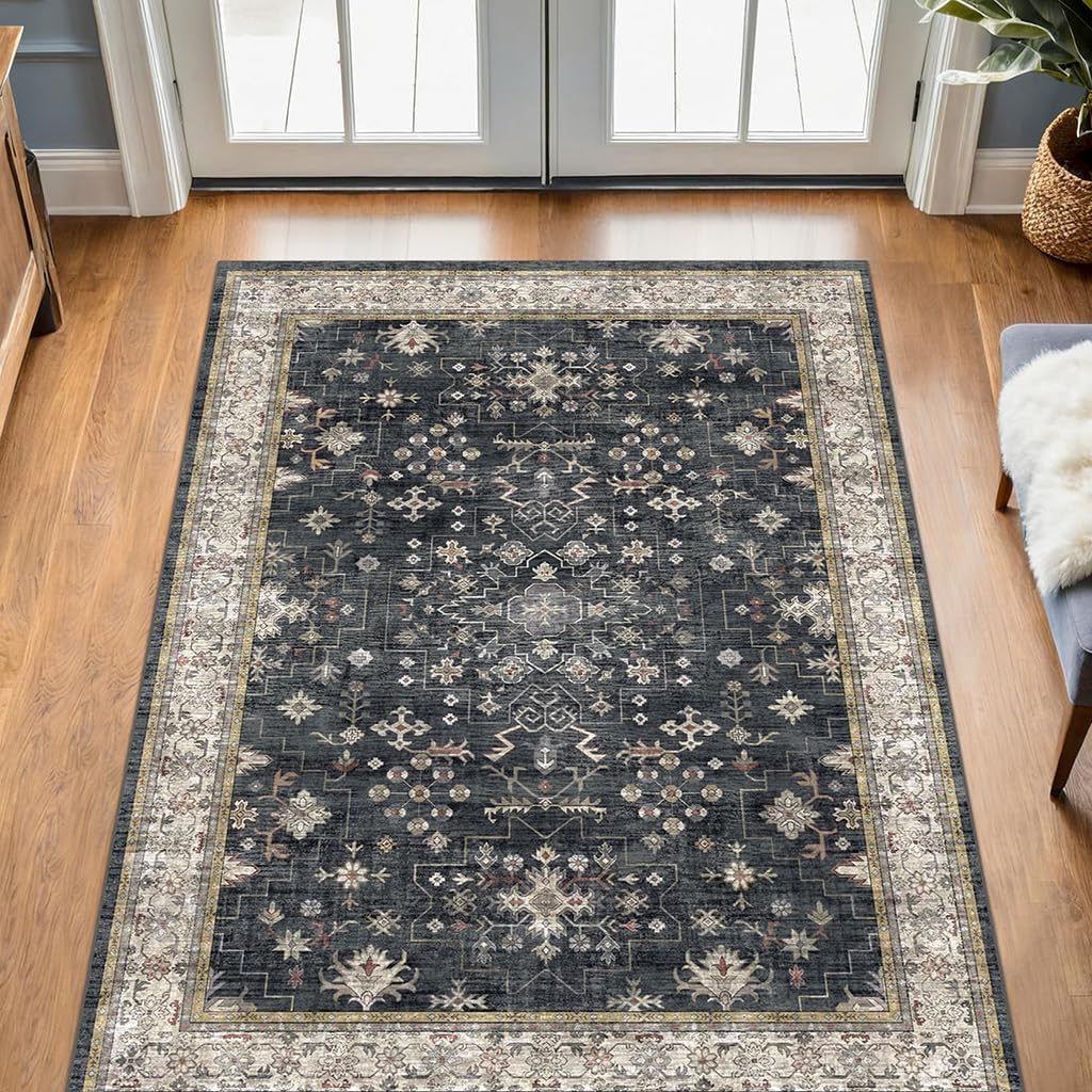 Large 3x5 Entryway Rug Indoor - Washable Non-Slip Low Pile Ultra Soft Area Rug for Large Kitchen, Bedroom Bedside, Mudroom - Distressed Boho Modern Aesthetic Geometric Decor, Ashen/Multi Large 3x5 Entryway Rug Indoor - Washable Non-Slip Low Pile Ultra Soft Area Rug for Large Kitchen, Bedroom Bedside, Mudroom - Distressed Boho Modern Aesthetic Geometric Decor, Ashen/Multi