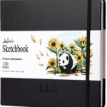 Square Sketchbook for Drawing, 120 Pages Sketch Book, 122LB/180GSM Thick Paper, Mixed Media Sketchbook for Charcoal Pencil, Inks Pen, Colored Pencil, Acrylic Marker, Oil Pastel