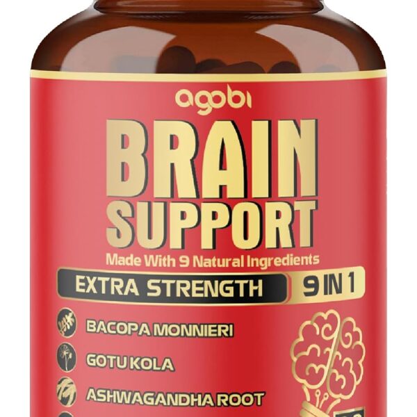 agobi 9in1 Brain Support Supplement - Concentrated Ashwagandha Root, Gotu Kola Powder, Bacopa Monnieri Powder and More - 90 Capsules - 3 Months Supply