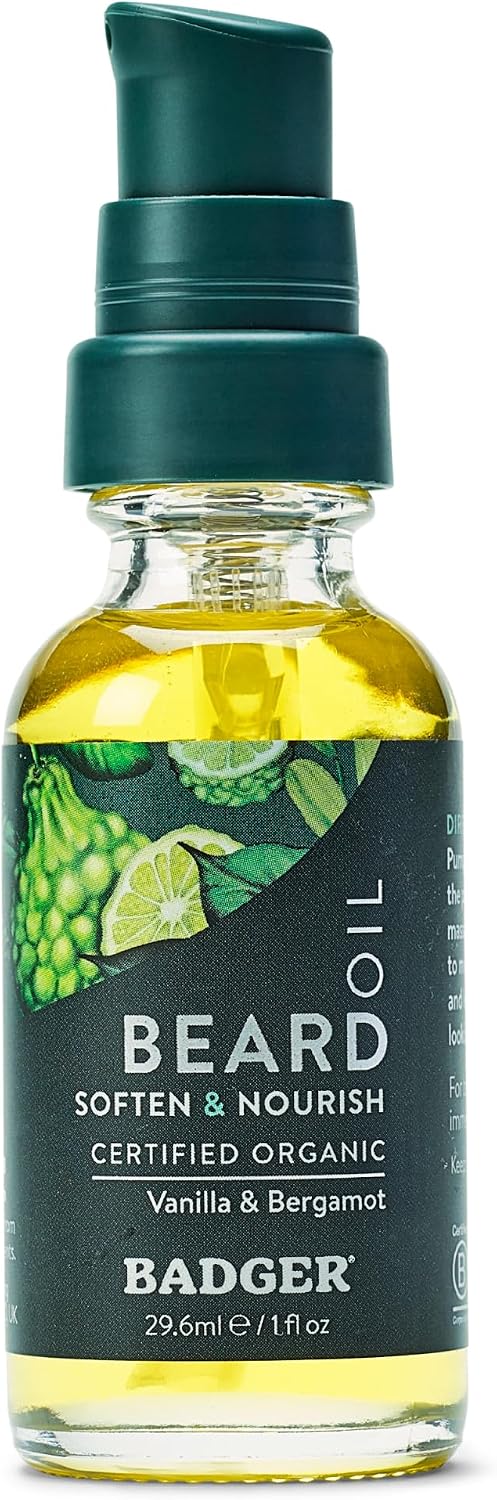 Badger Beard Oil, Babassu & Jojoba, Certified Organic, Premium Beard Conditioner, Beard Oil for Dry Skin, Beard Oil for Long Beards, Facial Hair Oil, 1 fl oz Glass Bottle Badger Beard Oil, Babassu & Jojoba, Certified Organic, Premium Beard Conditioner, Beard Oil for Dry Skin, Beard Oil for Long Beards, Facial Hair Oil, 1 fl oz Glass Bottle