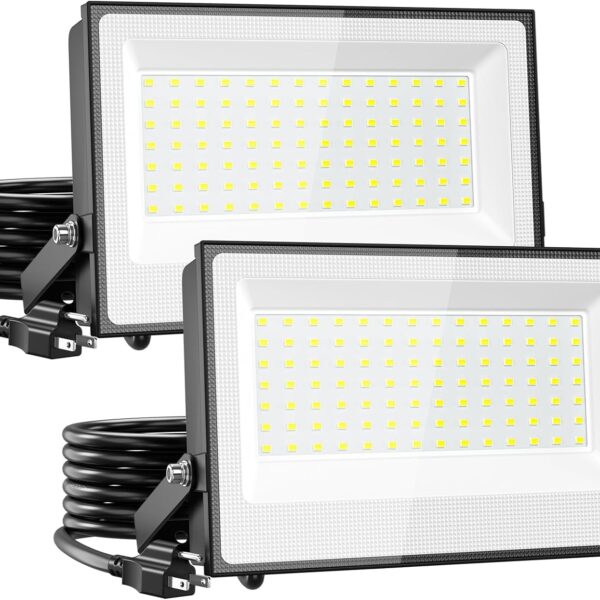 Onforu 120W Flood Lights Outdoor,12000lm Bright LED Work Light with Plug,Daylight White LED Flood Lighting, IP66 Waterproof Security Yard Lights for Yard Garage Stadium 2 Pack
