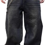 DFGIGT Mens Streetwear Hip Hop Baggy Jeans Wide Leg Skater Denim Pants Loose Long Trousers