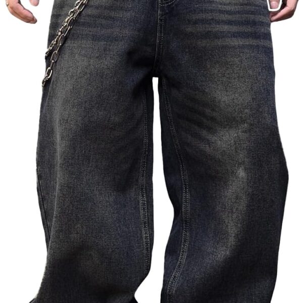 DFGIGT Mens Streetwear Hip Hop Baggy Jeans Wide Leg Skater Denim Pants Loose Long Trousers