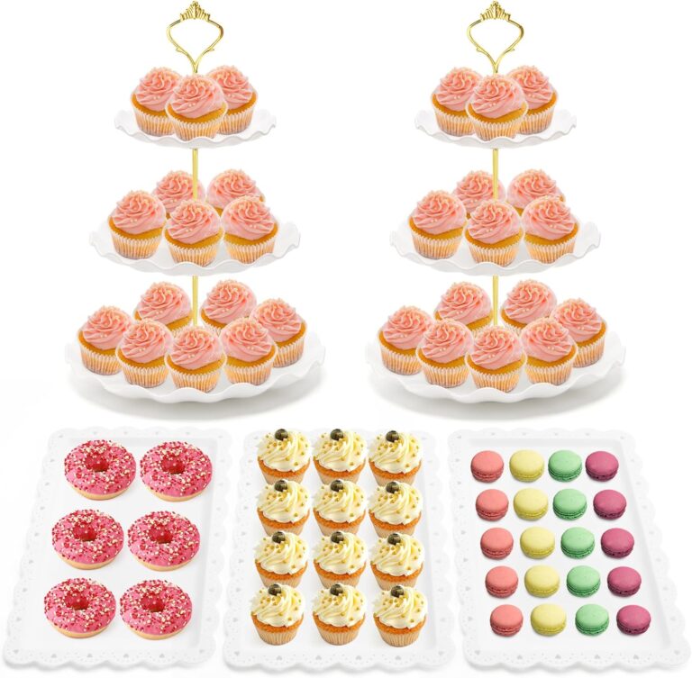 Coitak 5 Pieces Cupcake Stand Set, 2 Pieces 3 Tier Cupcake Stands with 3 Pieces Appetizer Trays, Dessert Table Display Set for Tea Party, Baby Shower and Wedding