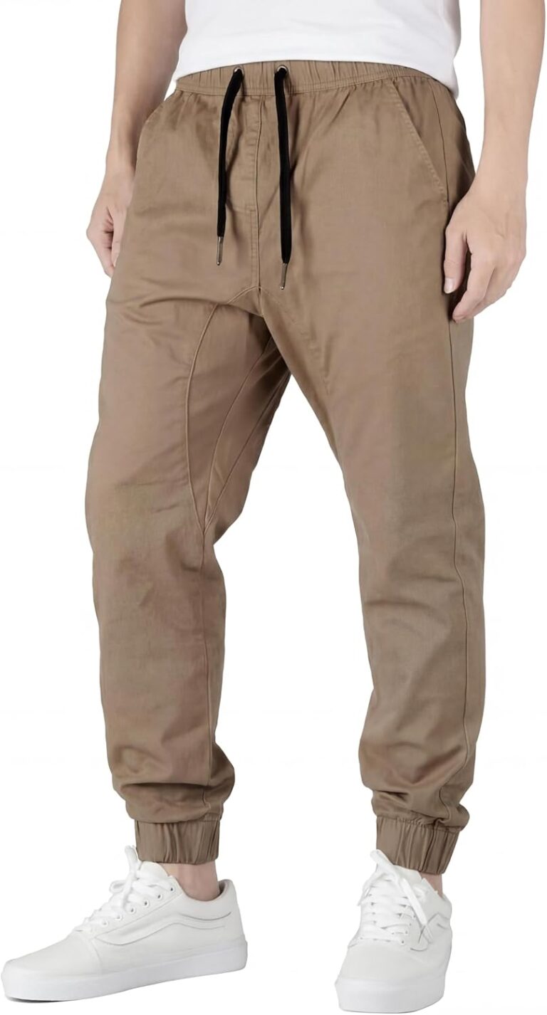 ITALYMORN Khaki Chino Joggers for Men Twill Stretch Casual Pants with Pockets