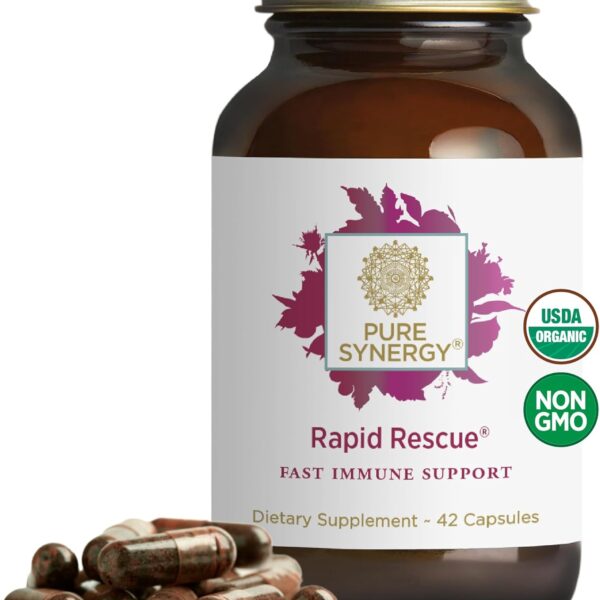 PURE SYNERGY Rapid Rescue | Organic Immune Support Capsules | Herbal Supplement with Echinacea, Elderberry, and Olive Leaf Extracts | for Immediate Immune Support (42 Capsules)