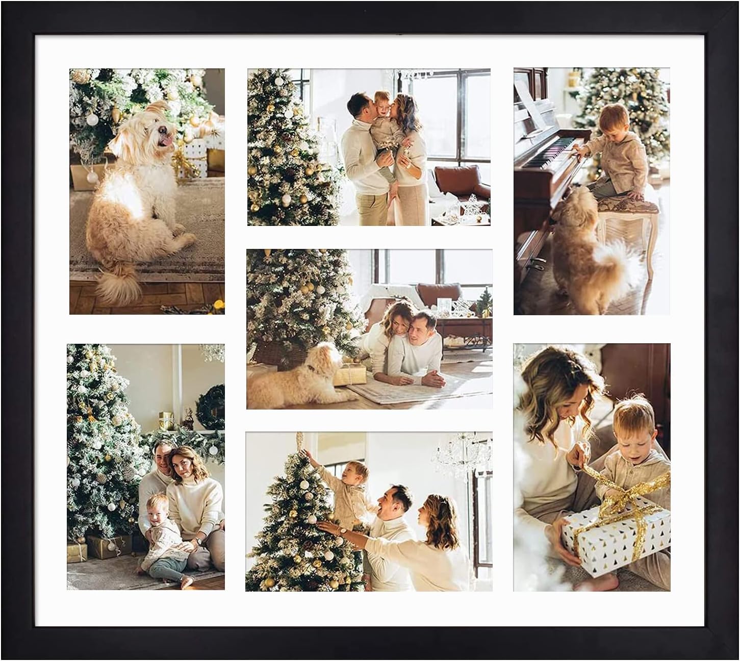 Golden State Art, 13.7x15.7 Matted Black Wood 7-Opening for 4 x 6 Collage Picture Frame Golden State Art, 13.7x15.7 Matted Black Wood 7-Opening for 4 x 6 Collage Picture Frame