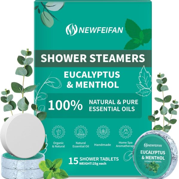 Shower Steamers Aromatherapy 15 Pack, Fathers Day Gift for Dad Husband from Wife Daughter, Organic Eucalyptus & Menthol Essential Oil, Home Spa Relaxing Gifts for Women & Men