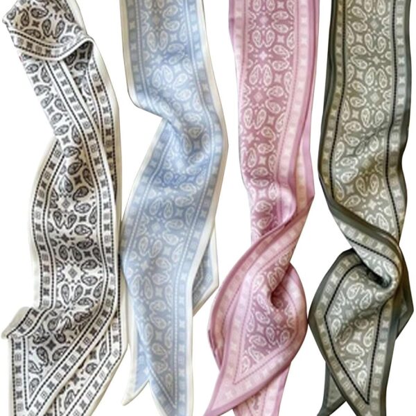 TEBIEKOY 4Pcs Fashion Scarves for Women, Multifunctional Boho Scarves Headbands Satin Scarf for Bag Hair Accessories
