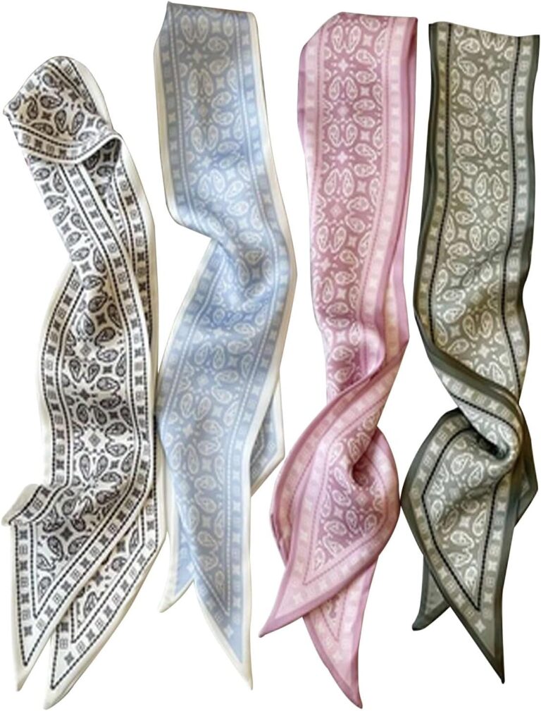 TEBIEKOY 4Pcs Fashion Scarves for Women, Multifunctional Boho Scarves Headbands Satin Scarf for Bag Hair Accessories