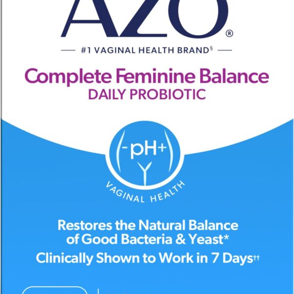 AZO Complete Feminine Balance Daily Vaginal Probiotics for Women, Clinically Proven to Help Protect Vaginal Health, Helps balance pH and yeast, 30 Count