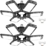 Luyata 2 Pack LED Garage Lights 200W Deformable 20000LM Close to Ceiling Light Fixtures 6500K Ultra Bright LED Shop Light with 6 Adjustable Panels for Work Shop Warehouse Attic