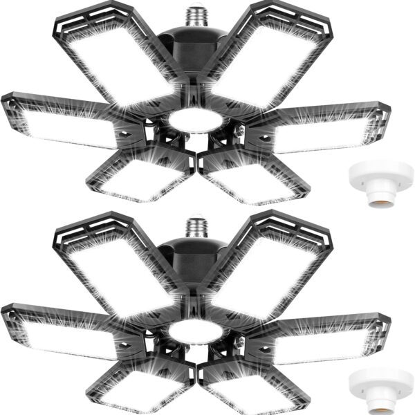 Luyata 2 Pack LED Garage Lights 200W Deformable 20000LM Close to Ceiling Light Fixtures 6500K Ultra Bright LED Shop Light with 6 Adjustable Panels for Work Shop Warehouse Attic
