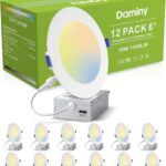 DAMINY 12 Pack 6 Inch LED Recessed Lighting with Junction Box,5CCT,Ultra-Thin Recessed Light,10W 1100LM, Dimmable Canless Wafer Ceiling Light, High Brightness