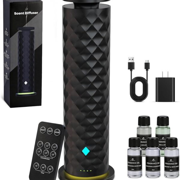 Waterless Scent Diffuser Starter Kit  Remote Control Cold Air Diffuser, 1000 Sq Ft Coverage Color and Ambient Light, Ultra-Quiet Quiet Nebulizing Aromatherapy for Home, Office, Bedroom & Spa