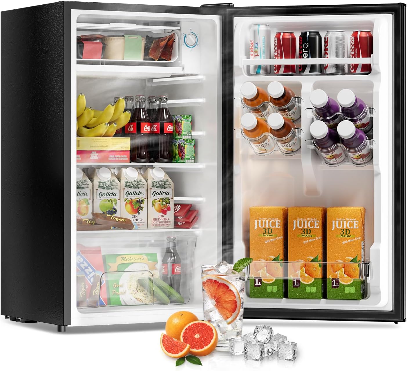 3.2 Cu Ft Mini Fridge with Freezer - Energy Efficient, Large Capacity Single Door Upright Freezer for Bedroom, Office & Dorm | Small Fridge, Reversible Door, ETL Certified(Black) 3.2 Cu Ft Mini Fridge with Freezer - Energy Efficient, Large Capacity Single Door Upright Freezer for Bedroom, Office & Dorm | Small Fridge, Reversible Door, ETL Certified(Black)