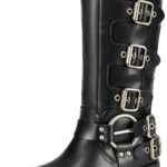 DREAM PAIRS Women's Knee High Riding Boots Side Zipper Motorcycle Boots Square Toe Chunky Heel Fashion Buckles Biker Boots