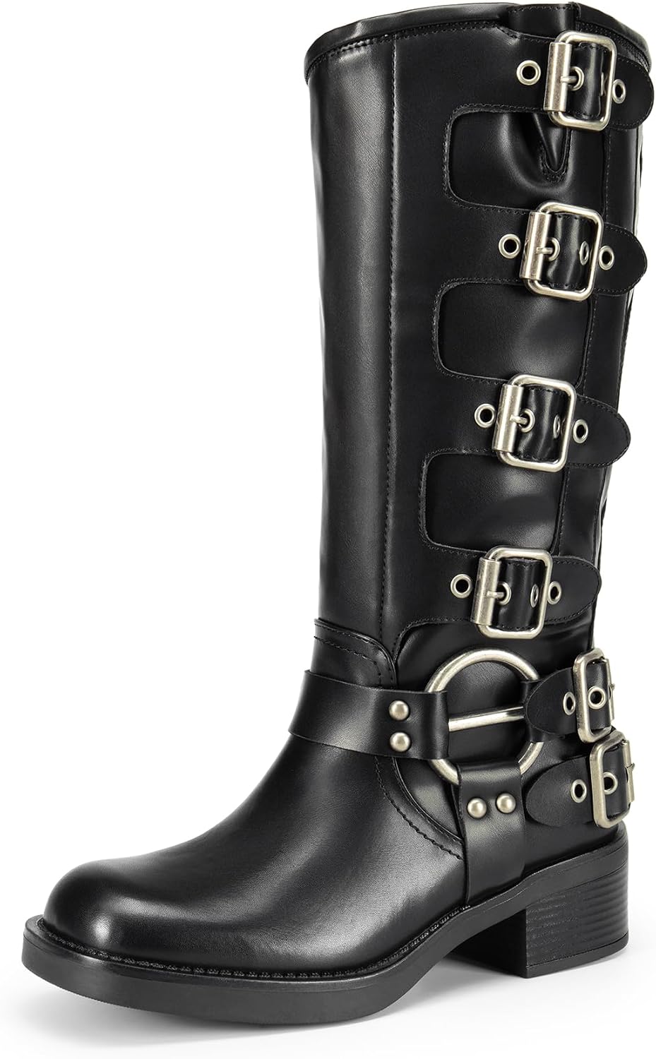 DREAM PAIRS Women's Knee High Riding Boots Side Zipper Motorcycle Boots Square Toe Chunky Heel Fashion Buckles Biker Boots DREAM PAIRS Women's Knee High Riding Boots Side Zipper Motorcycle Boots Square Toe Chunky Heel Fashion Buckles Biker Boots